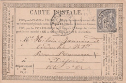 Yvert 77 Sage Carte Précurseur PONTARLIER Doubs 11/2/1877 Pour Dijon - Cartes Précurseurs