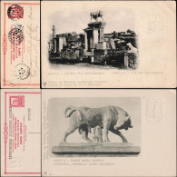 Grèce 1902/1915. 2 Cartes Postales Entiers Officiels. Tombeau Avec Taureau De Dionysios De Kollytos, Céramique - Vaches