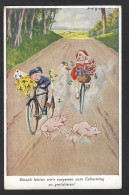 CPA Cochon Pig Circulé Vélo Cycle - Cochons