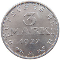 GERMANY 3 MARK 1922 A #c064 0561 - 3 Mark & 3 Reichsmark