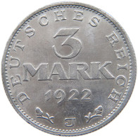 GERMANY 3 MARK 1922 J #c014 0093 - 3 Mark & 3 Reichsmark