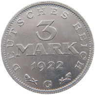 GERMANY 3 MARK 1922 G TOP #c016 0619 - 3 Marcos & 3 Reichsmark