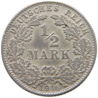 GERMANY EMPIRE 1/2 MARK 1916 D #a073 0463 - 1/2 Mark