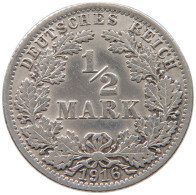 GERMANY EMPIRE 1/2 MARK 1916 A #a044 0921 - 1/2 Mark