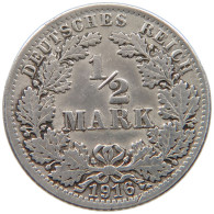 GERMANY EMPIRE 1/2 MARK 1916 A #a044 0063 - 1/2 Mark