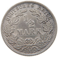 GERMANY EMPIRE 1/2 MARK 1915 A TOP #a044 0085 - 1/2 Mark