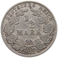 GERMANY EMPIRE 1/2 MARK 1911 A #a044 0131 - 1/2 Mark