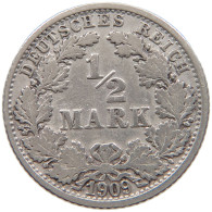 GERMANY EMPIRE 1/2 MARK 1909 F #a073 0357 - 1/2 Mark