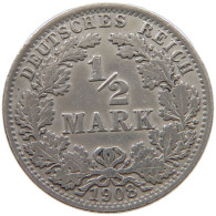 GERMANY EMPIRE 1/2 MARK 1908 A #a073 0455 - 1/2 Mark