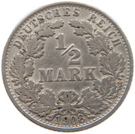 GERMANY EMPIRE 1/2 MARK 1908 A #a073 0335 - 1/2 Mark