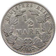 GERMANY EMPIRE 1/2 MARK 1907 J #a073 0403 - 1/2 Mark