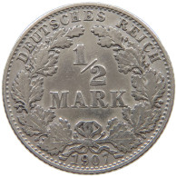 GERMANY EMPIRE 1/2 MARK 1907 D #a073 0383 - 1/2 Mark