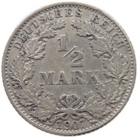 GERMANY EMPIRE 1/2 MARK 1907 D #a073 0489 - 1/2 Mark