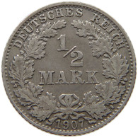 GERMANY EMPIRE 1/2 MARK 1907 D #a081 0847 - 1/2 Mark