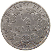 GERMANY EMPIRE 1/2 MARK 1907 D #a073 0491 - 1/2 Mark