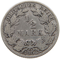 GERMANY EMPIRE 1/2 MARK 1906 G #a081 0859 - 1/2 Mark