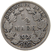 GERMANY EMPIRE 1/2 MARK 1906 F #a081 0853 - 1/2 Mark