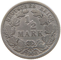 GERMANY EMPIRE 1/2 MARK 1906 F #a073 0485 - 1/2 Mark