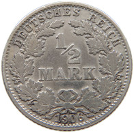 GERMANY EMPIRE 1/2 MARK 1906 G #a069 0207 - 1/2 Mark