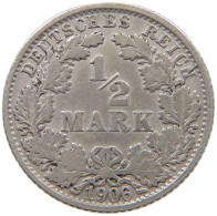GERMANY EMPIRE 1/2 MARK 1906 F #a073 0387 - 1/2 Mark
