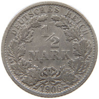 GERMANY EMPIRE 1/2 MARK 1906 F #a069 0187 - 1/2 Mark