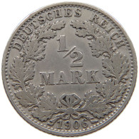 GERMANY EMPIRE 1/2 MARK 1906 E #a081 0839 - 1/2 Mark