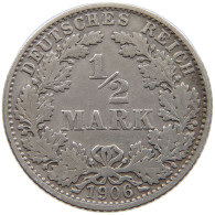 GERMANY EMPIRE 1/2 MARK 1906 E #a073 0325 - 1/2 Mark