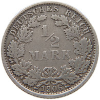 GERMANY EMPIRE 1/2 MARK 1906 E #a073 0467 - 1/2 Mark