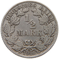 GERMANY EMPIRE 1/2 MARK 1906 D #a081 0805 - 1/2 Mark