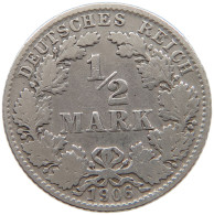 GERMANY EMPIRE 1/2 MARK 1906 D #a073 0343 - 1/2 Mark