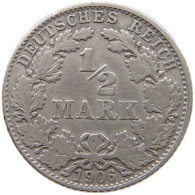 GERMANY EMPIRE 1/2 MARK 1906 D #a073 0457 - 1/2 Mark