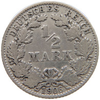 GERMANY EMPIRE 1/2 MARK 1906 D #a073 0447 - 1/2 Mark