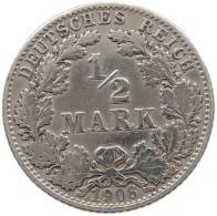 GERMANY EMPIRE 1/2 MARK 1906 D #a073 0427 - 1/2 Mark