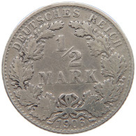 GERMANY EMPIRE 1/2 MARK 1906 D #a044 0065 - 1/2 Mark