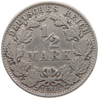 GERMANY EMPIRE 1/2 MARK 1906 D #a057 0299 - 1/2 Mark