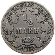 GERMANY EMPIRE 1/2 MARK 1906 A #a081 0823 - 1/2 Mark