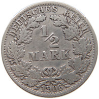 GERMANY EMPIRE 1/2 MARK 1906 A #a073 0449 - 1/2 Mark