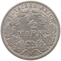 GERMANY EMPIRE 1/2 MARK 1906 A #a073 0361 - 1/2 Mark