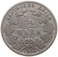 GERMANY EMPIRE 1/2 MARK 1906 A #a073 0415 - 1/2 Mark