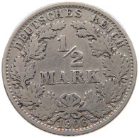 GERMANY EMPIRE 1/2 MARK 1906 A #a044 0081 - 1/2 Mark