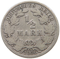 GERMANY EMPIRE 1/2 MARK 1906 A #a044 0061 - 1/2 Mark