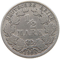 GERMANY EMPIRE 1/2 MARK 1905 J #a073 0495 - 1/2 Mark