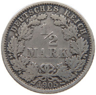 GERMANY EMPIRE 1/2 MARK 1905 F #a081 0841 - 1/2 Mark