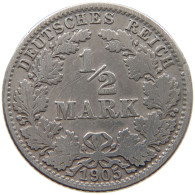 GERMANY EMPIRE 1/2 MARK 1905 J #a073 0419 - 1/2 Mark