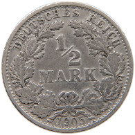 GERMANY EMPIRE 1/2 MARK 1905 F #a073 0407 - 1/2 Mark