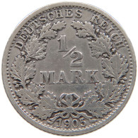 GERMANY EMPIRE 1/2 MARK 1905 F #a073 0377 - 1/2 Mark