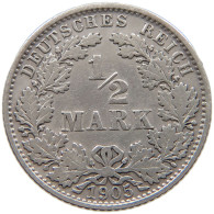 GERMANY EMPIRE 1/2 MARK 1905 E #a073 0413 - 1/2 Mark