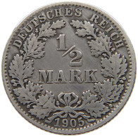 GERMANY EMPIRE 1/2 MARK 1905 E #a081 0795 - 1/2 Mark