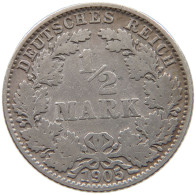 GERMANY EMPIRE 1/2 MARK 1905 E #a073 0365 - 1/2 Mark