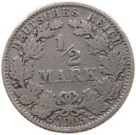 GERMANY EMPIRE 1/2 MARK 1905 E #a073 0349 - 1/2 Mark